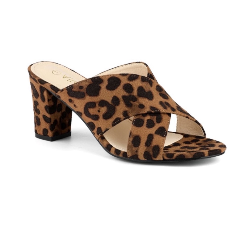 Allegra K Crisscross Strap Chunky Heel Mule Sandal | Leopard Print